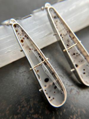 montana agate drop earrings in a silver setting