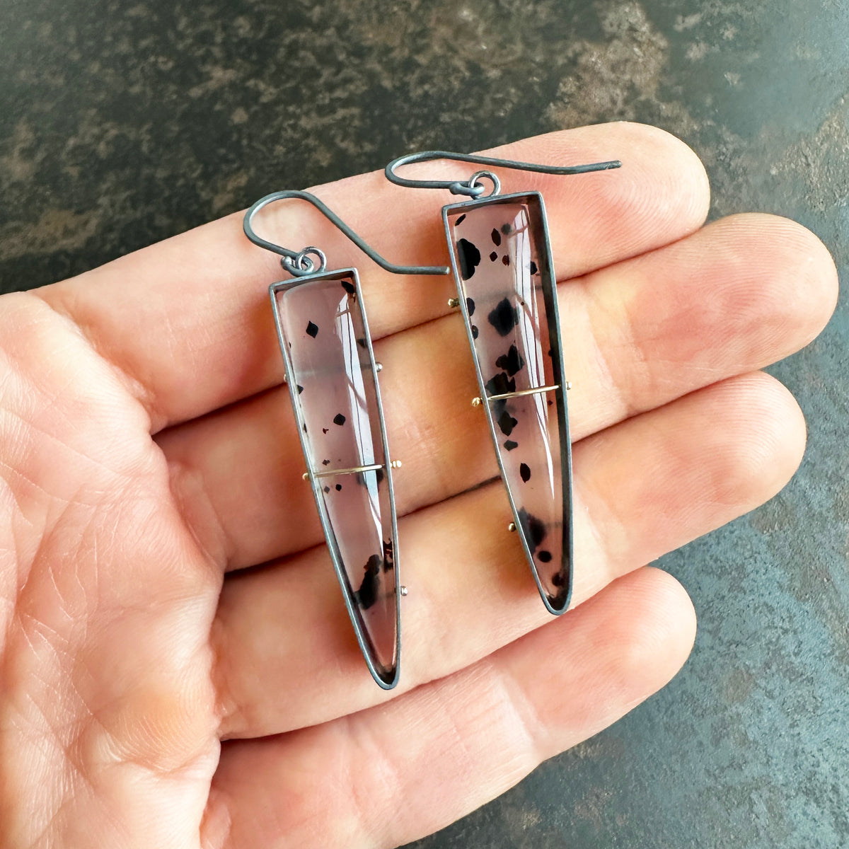 montana agate, 18k gold silver bimetal, one of a kind, hilary finck jewelry, earrings