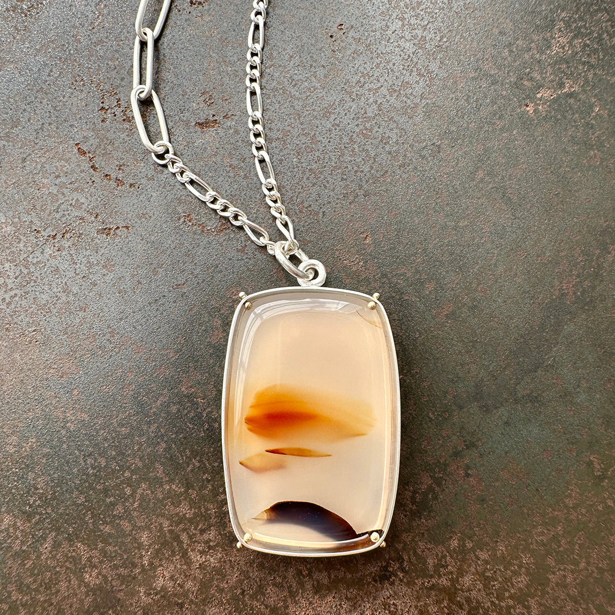 montana agate necklace with silver figaro chain