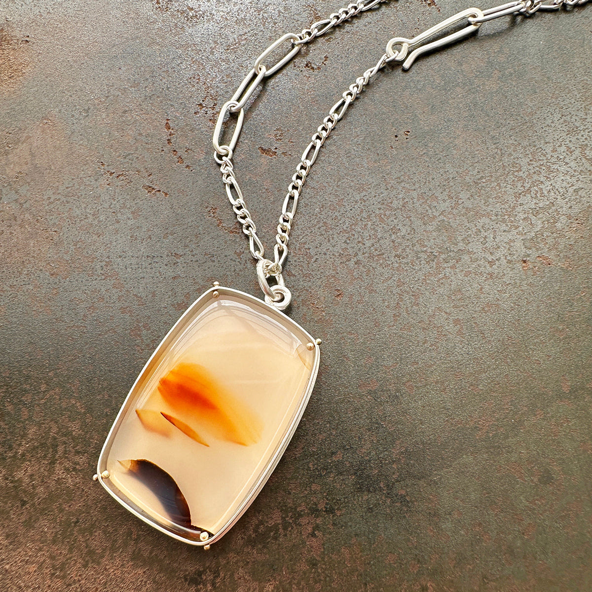 montana agate necklace with silver figaro chain