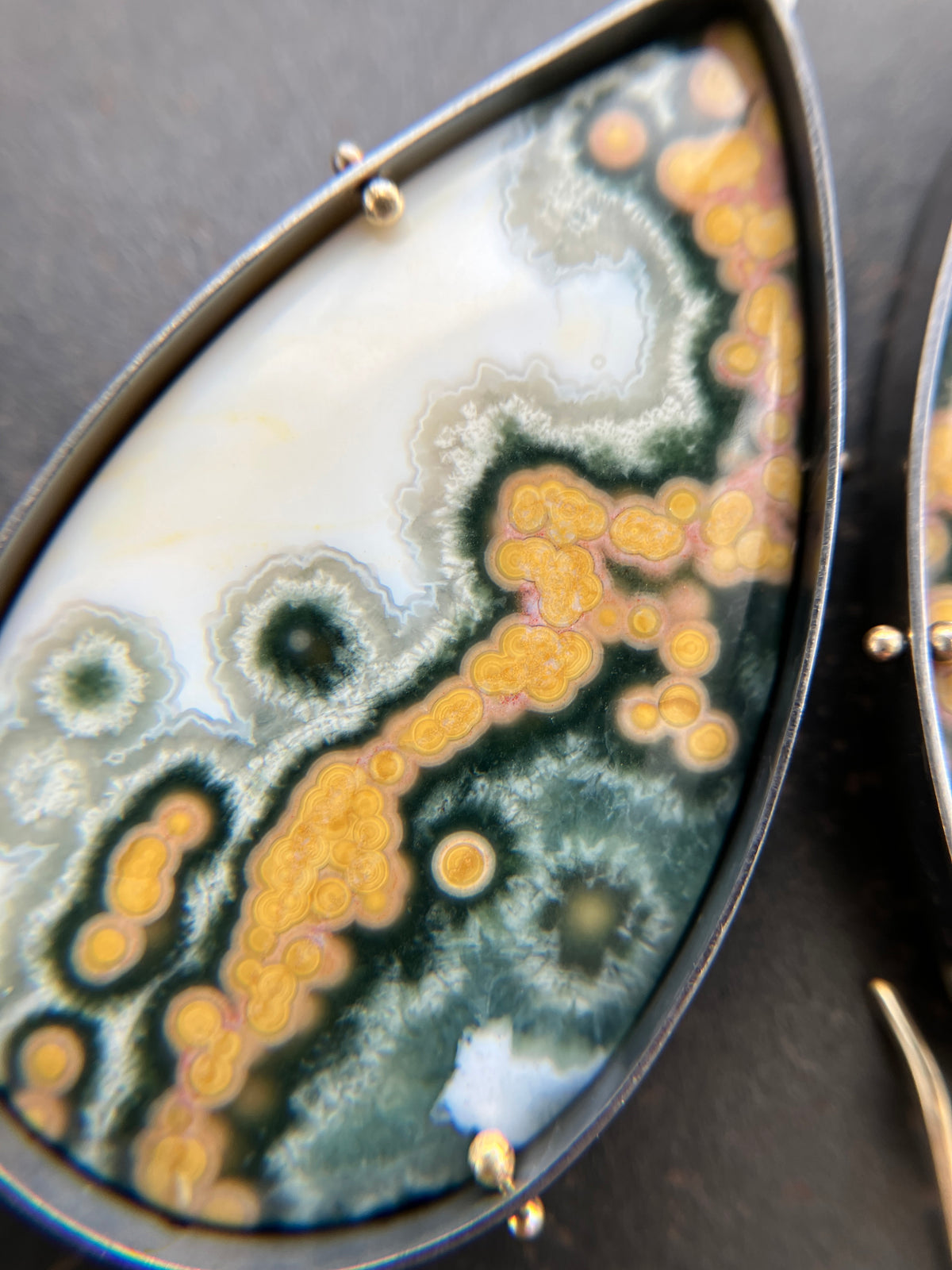 Teardrop Ocean Jasper Statement Earrings Captured® in Oxidized Silver &amp; 18k Gold