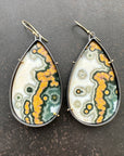 Teardrop Ocean Jasper Statement Earrings Captured® in Oxidized Silver & 18k Gold