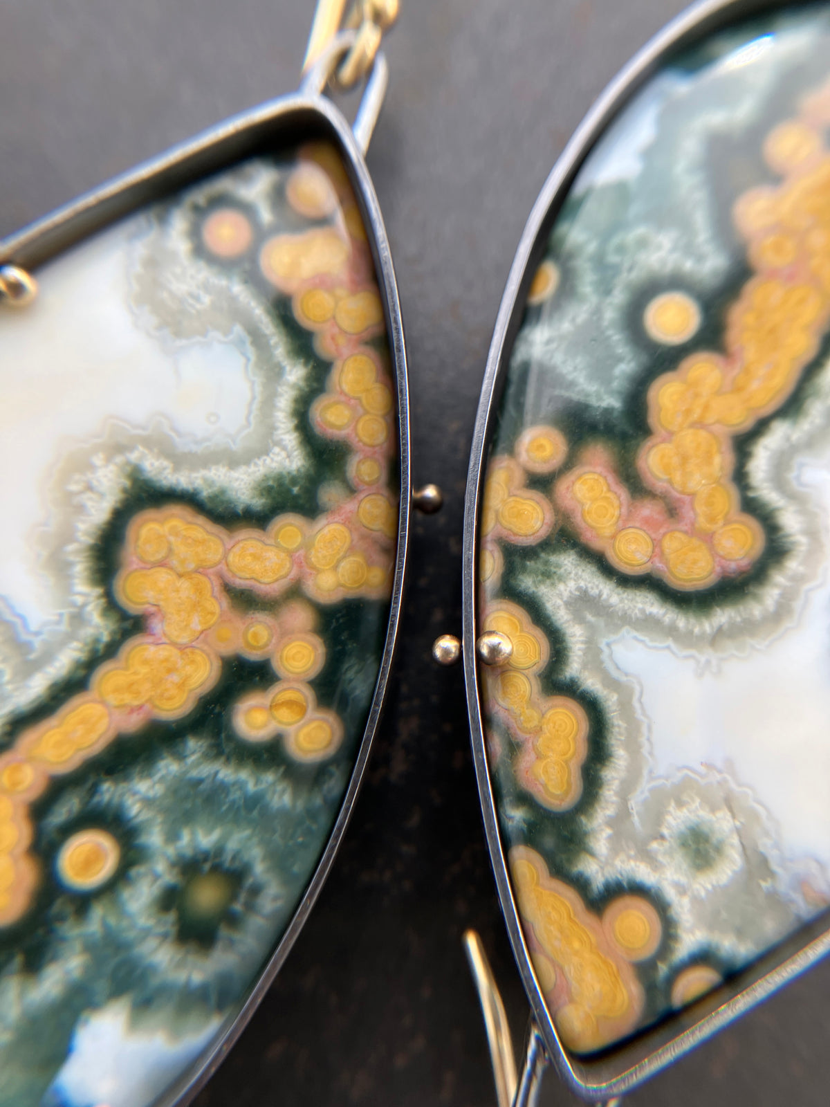 Teardrop Ocean Jasper Statement Earrings Captured® in Oxidized Silver &amp; 18k Gold
