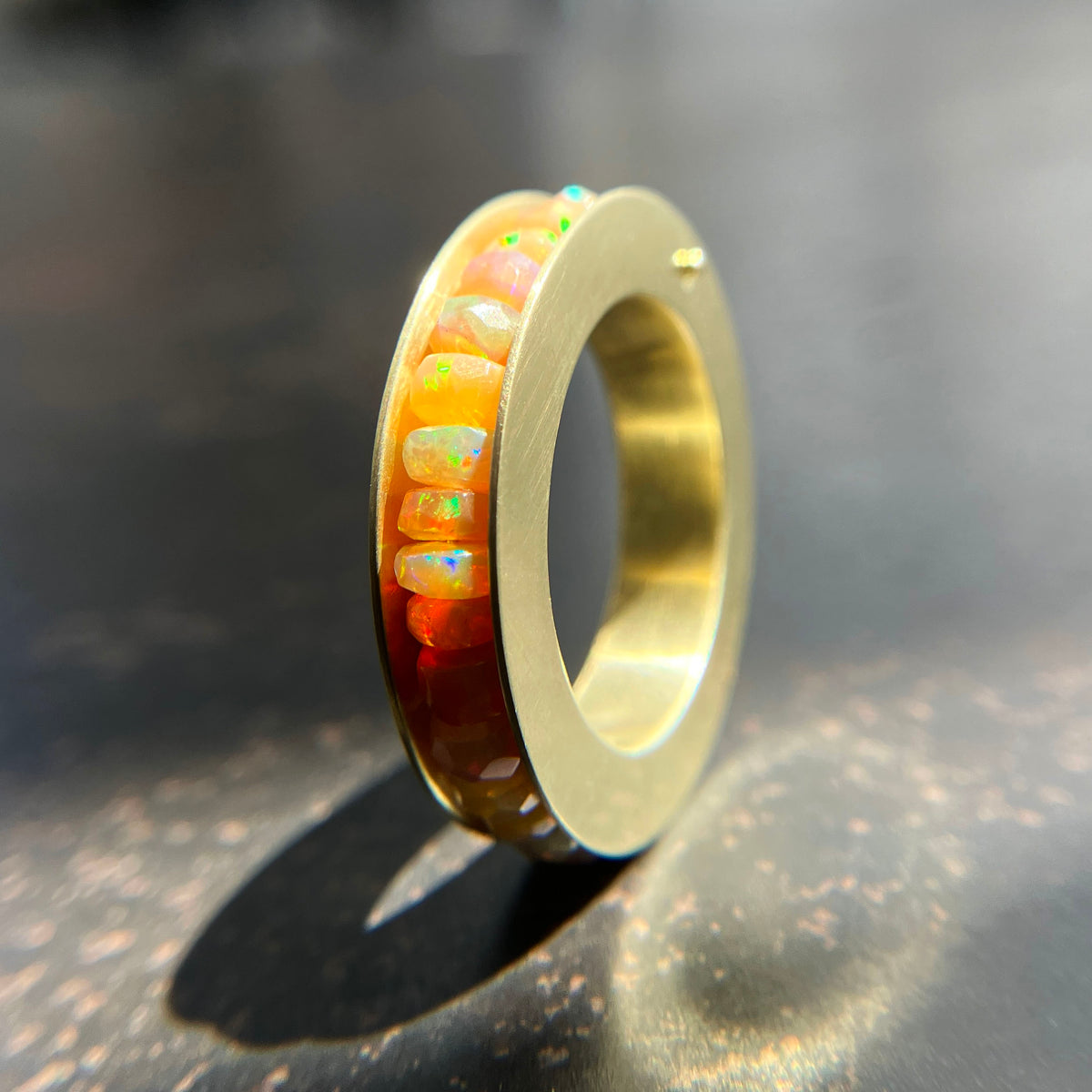 Orange Opal Channel Ring