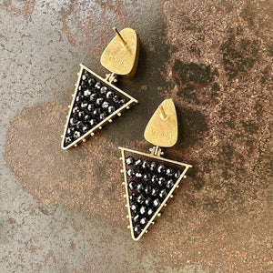 Boulder opal and black diamond triangle earrings