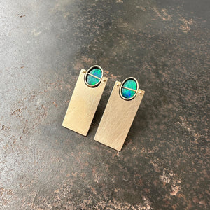 
                
                    Load image into Gallery viewer, Deco Captured Opal and Golden Sheet Earrings
                
            