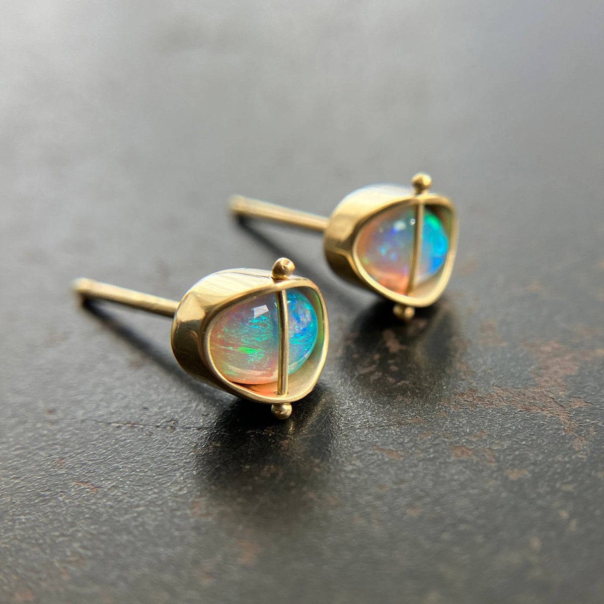 Lightning Ridge Opal Studs Captured® in 18k gold
