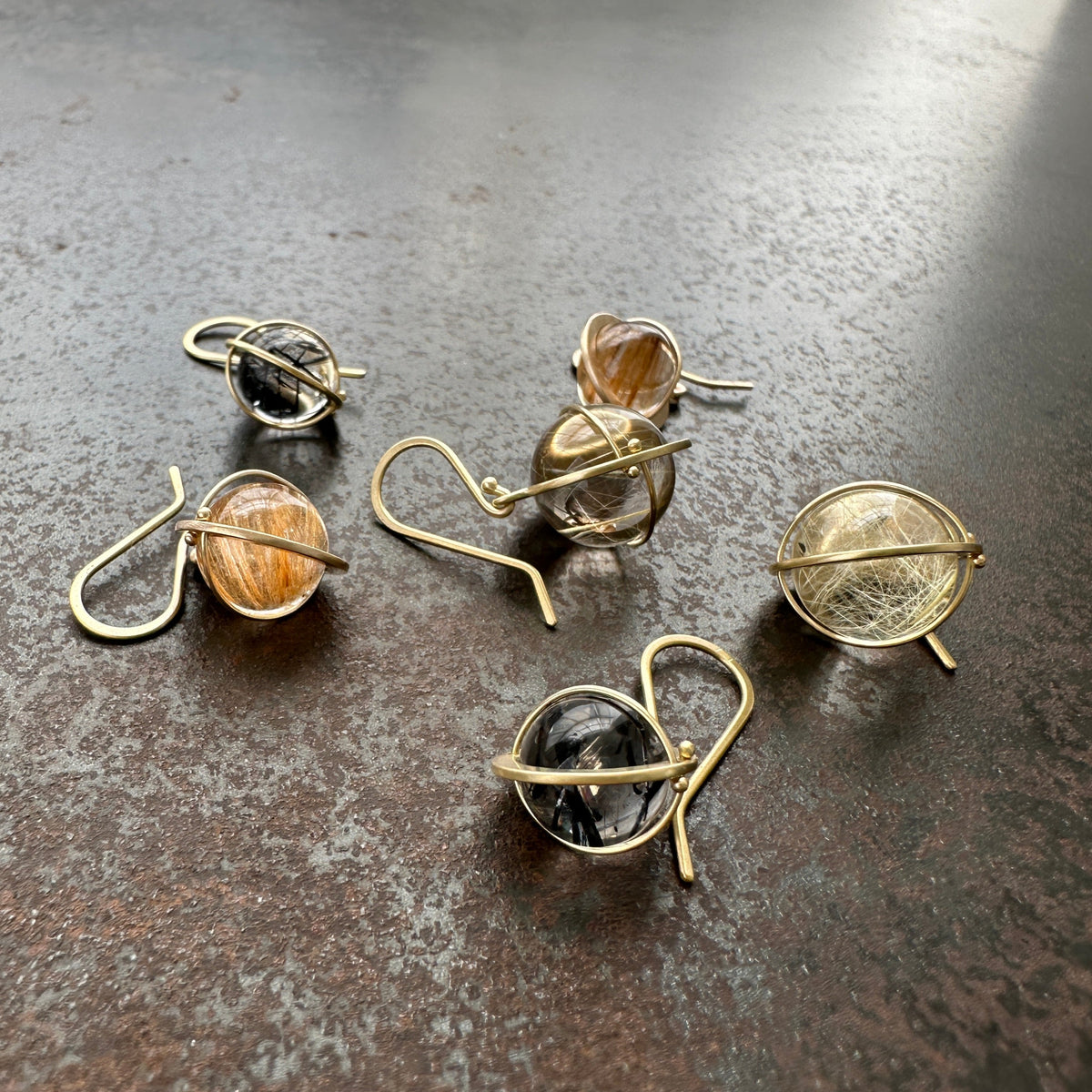 Captured Rutilated Quartz Orb Drop Earrings