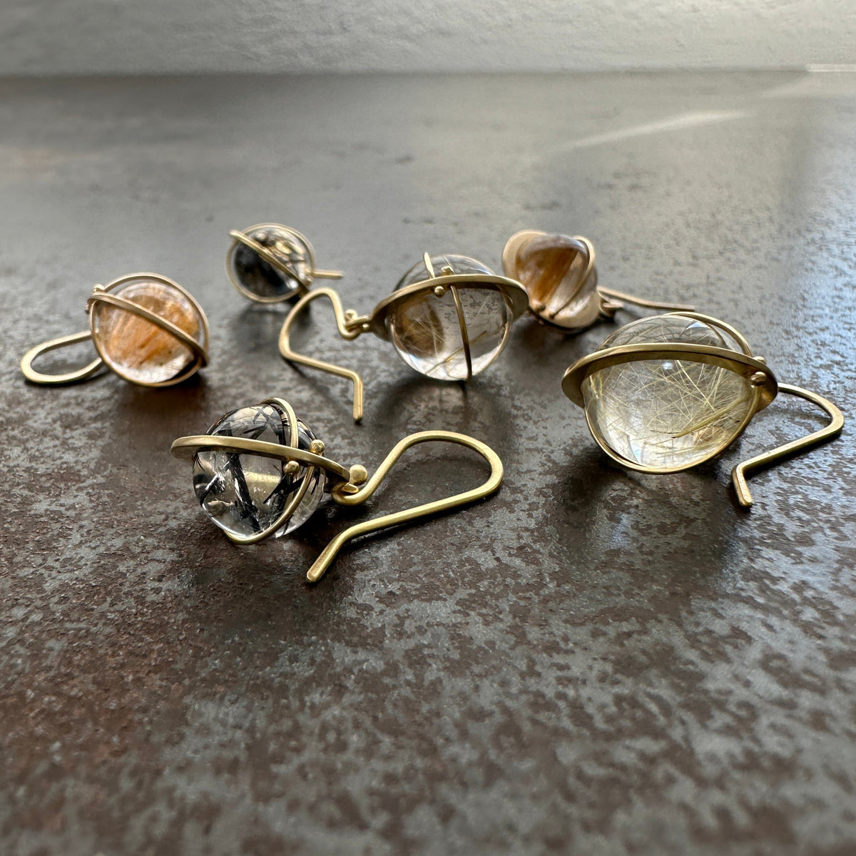 Captured Rutilated Quartz Orb Drop Earrings