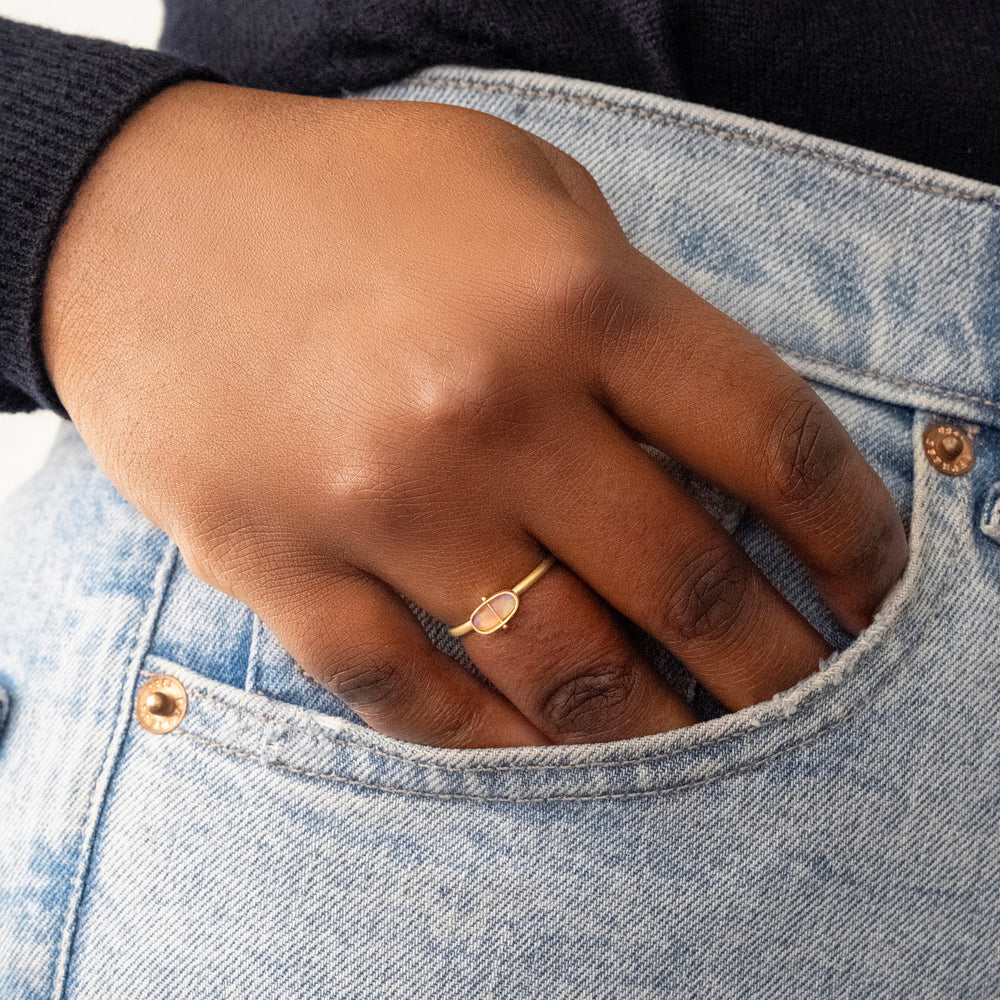 Oval Matte Lightning Ridge Opal Ring