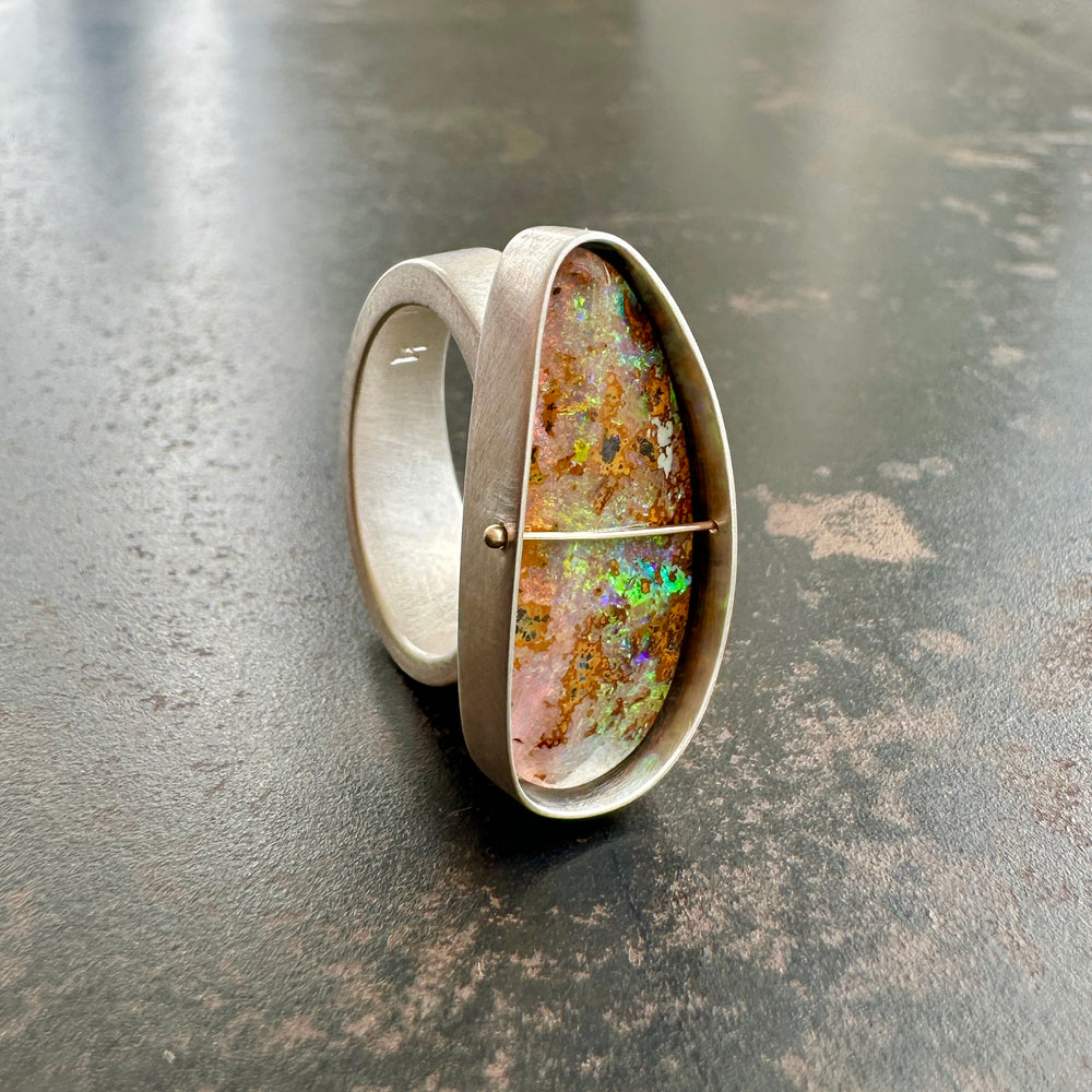 Captured Earthy Rainbow Opal Ring