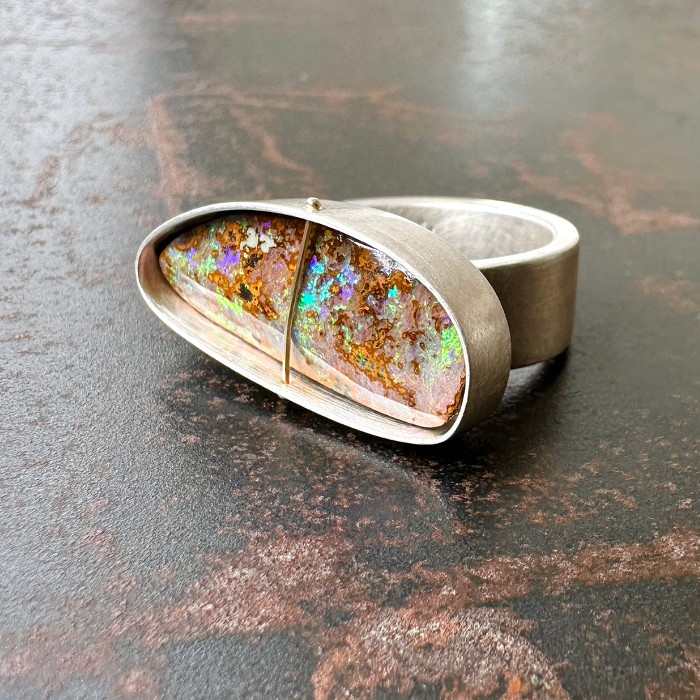 Captured Earthy Rainbow Opal Ring