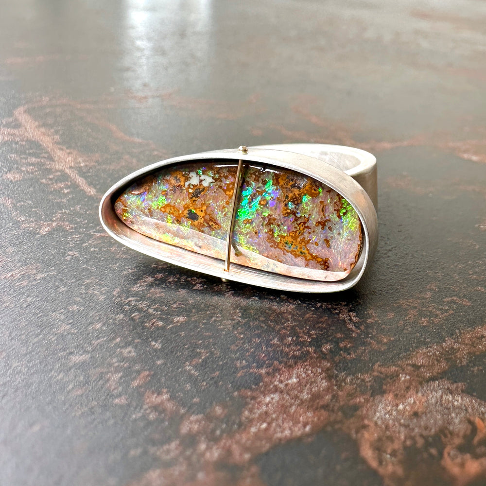 Captured Earthy Rainbow Opal Ring