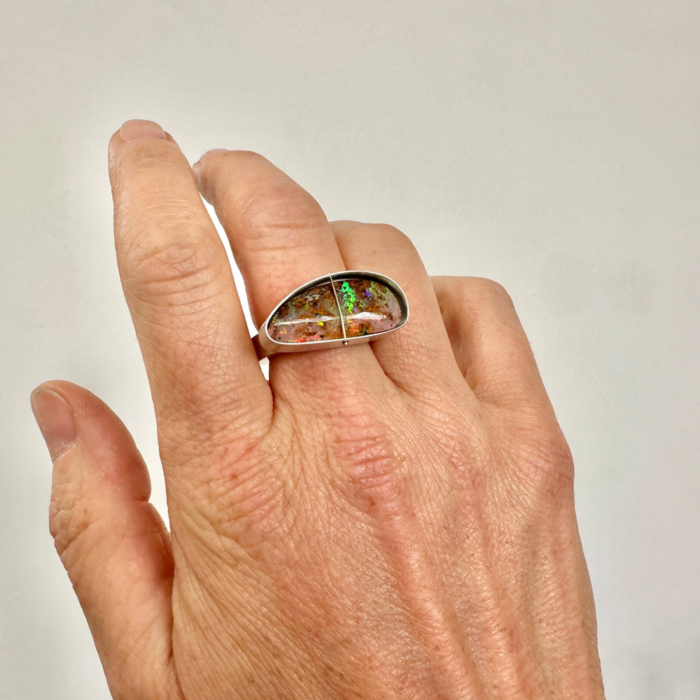 Captured Earthy Rainbow Opal Ring