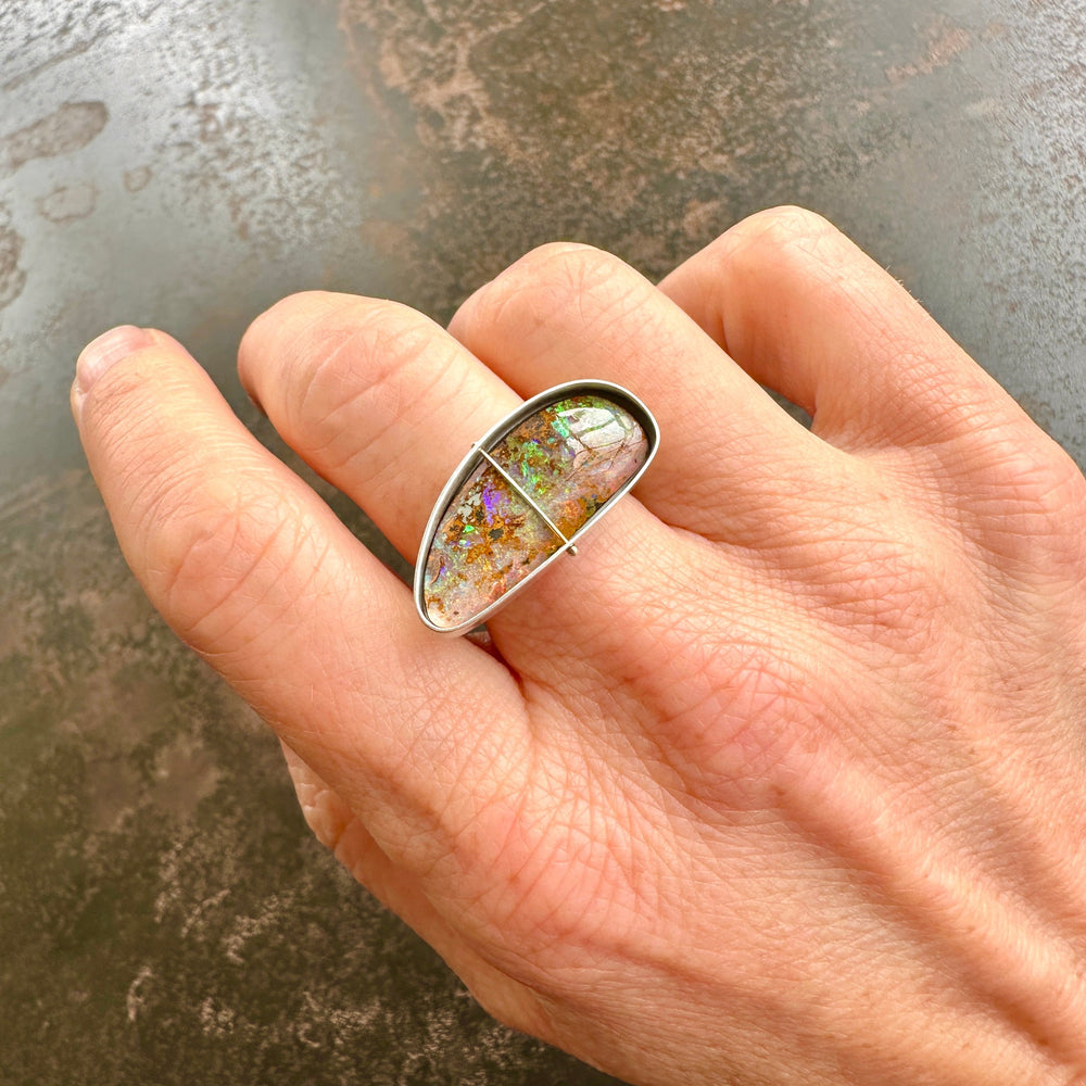 Captured Earthy Rainbow Opal Ring