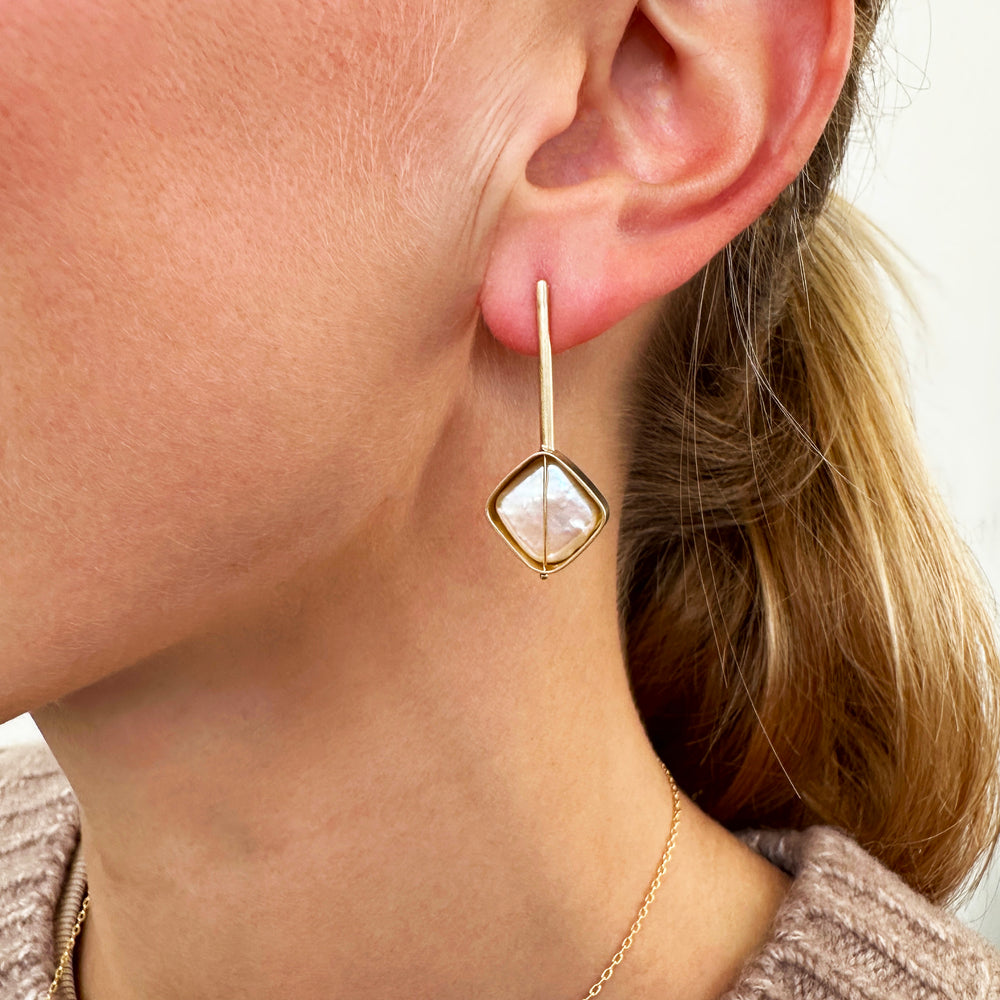 Captured Square Pearl Drop Earrings