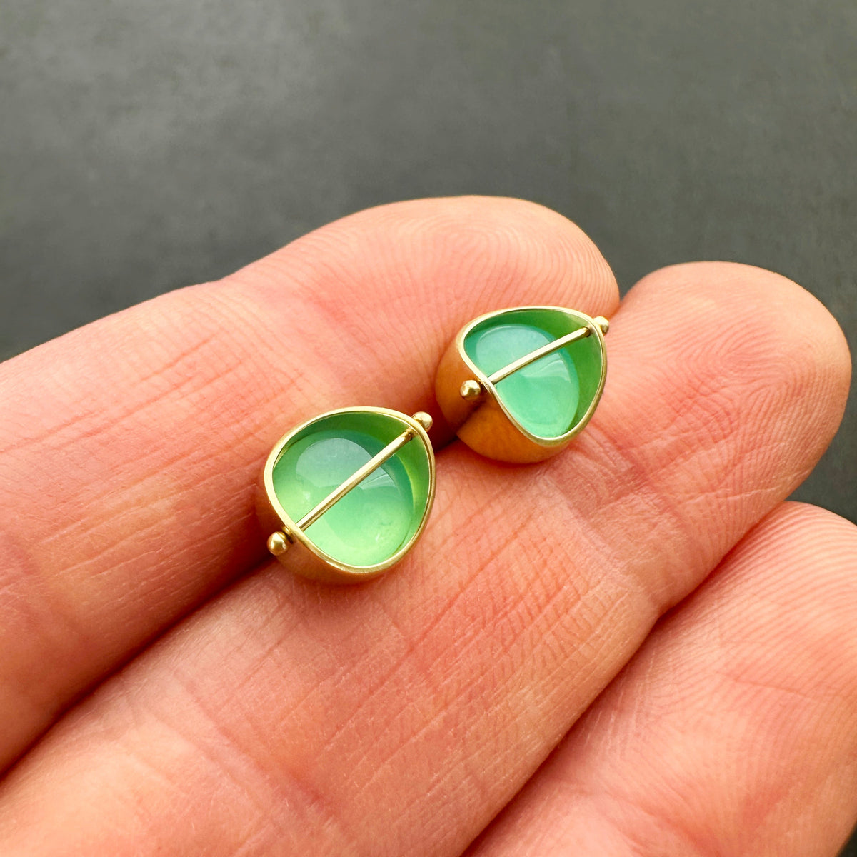 peruvian blue opal round studs in 18k gold