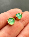 peruvian blue opal round studs in 18k gold
