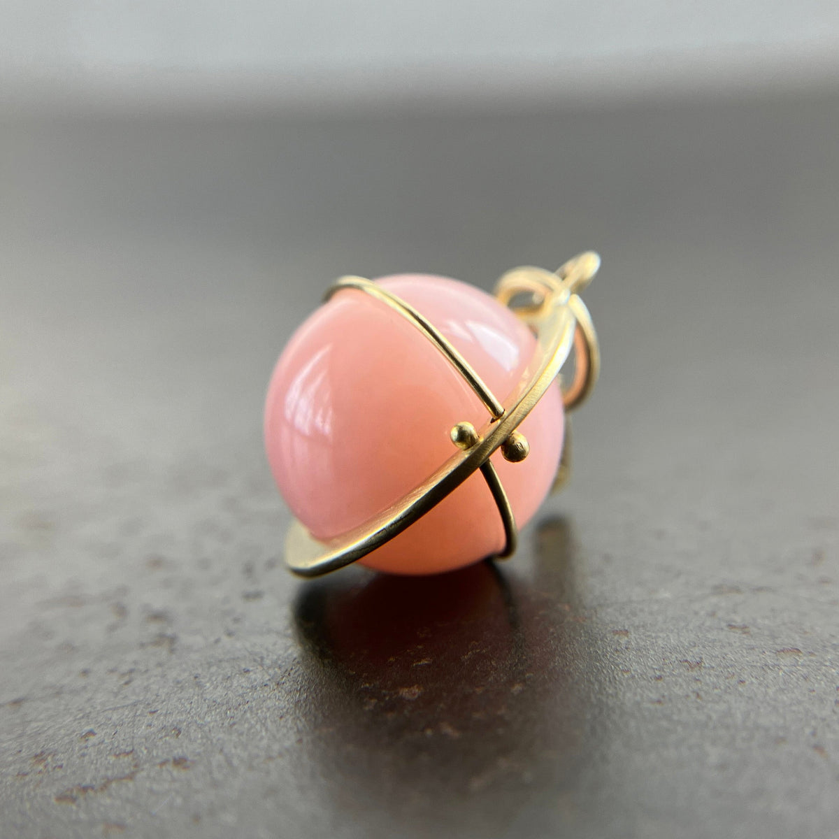pink, pink pendant, pink opal, 18k gold, orb, fine jewelry