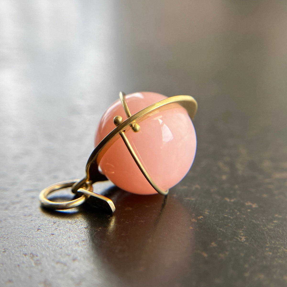 pink, pink pendant, pink opal, 18k gold, orb, fine jewelry