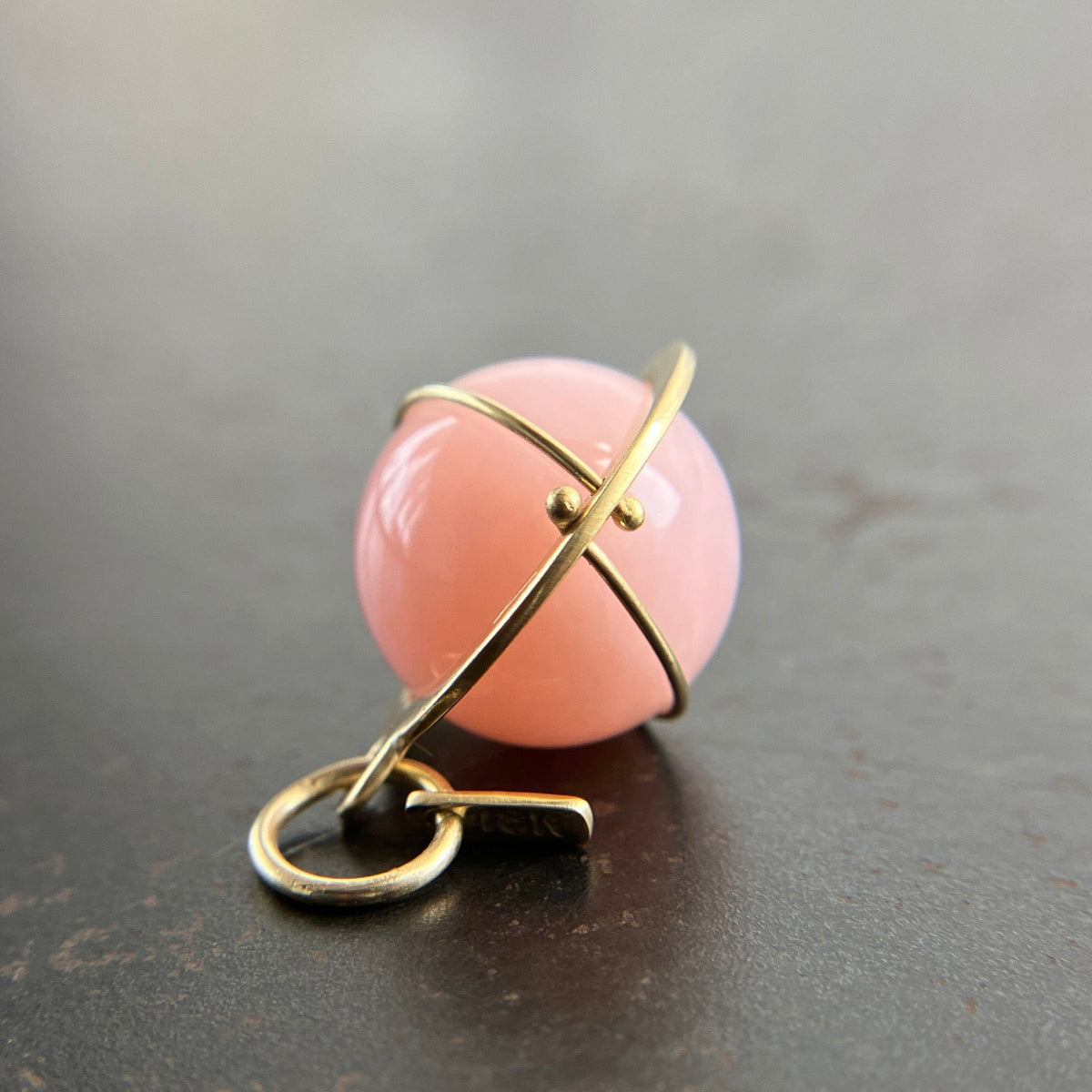 pink, pink pendant, pink opal, 18k gold, orb, fine jewelry