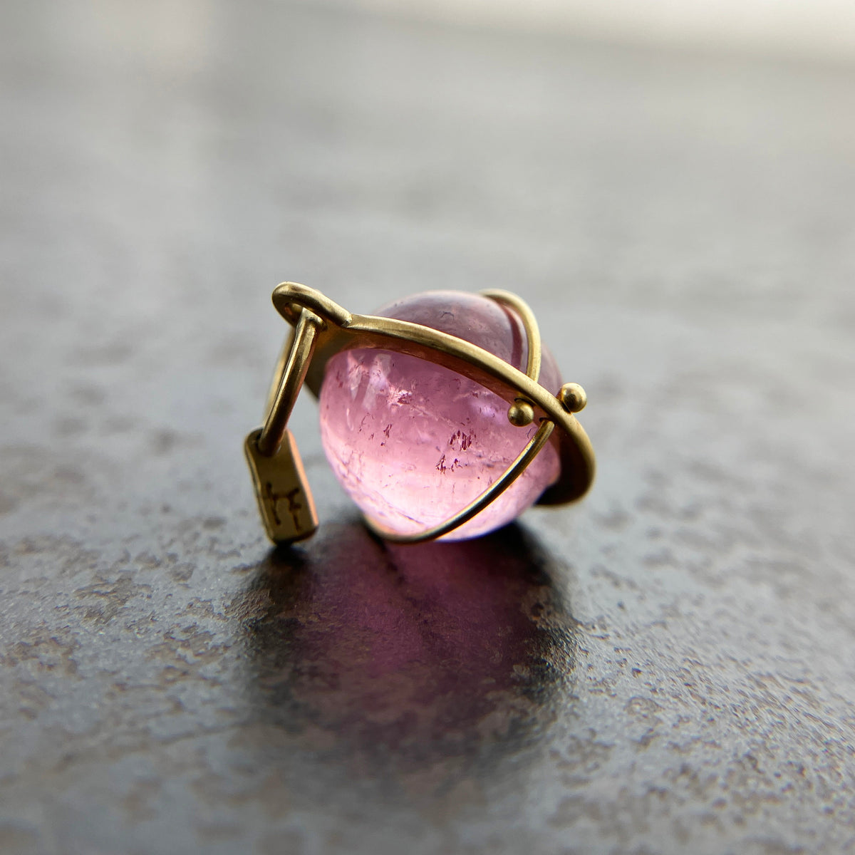 pink tourmaline orb pendant in 18k gold