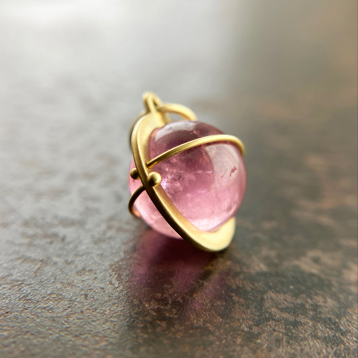 pink tourmaline orb pendant in 18k gold