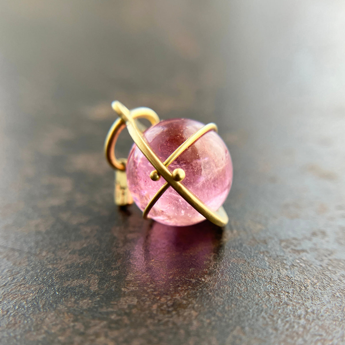 pink tourmaline orb pendant in 18k gold