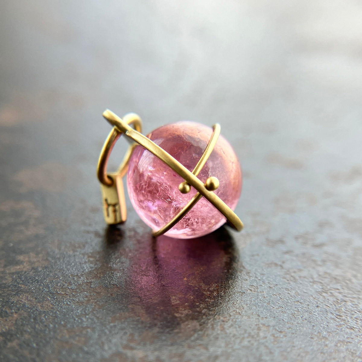 pink tourmaline orb pendant in 18k gold
