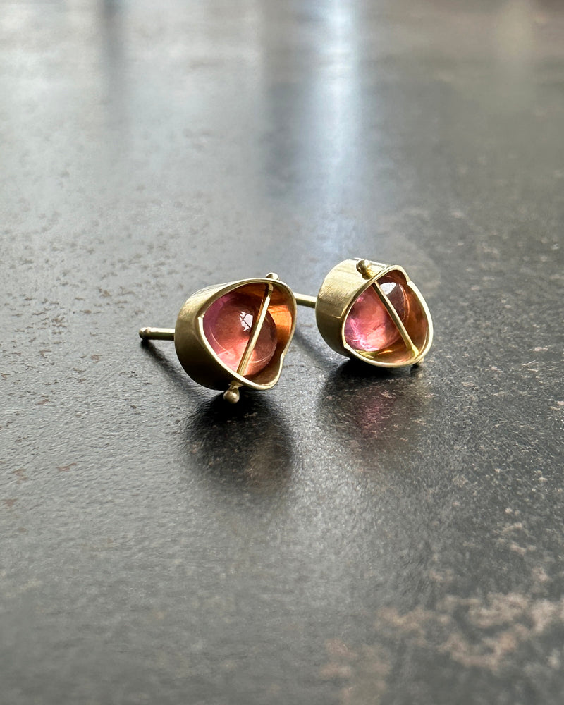 Captured Pink Tourmaline Studs