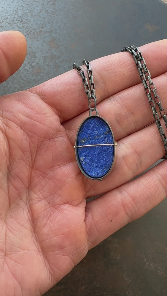 
                
                    Load and play video in Gallery viewer, lapis lazuli necklace, 18k bimetal, sterling silver, handmade jewelry, hilary finck jewelry, something blue
                
            