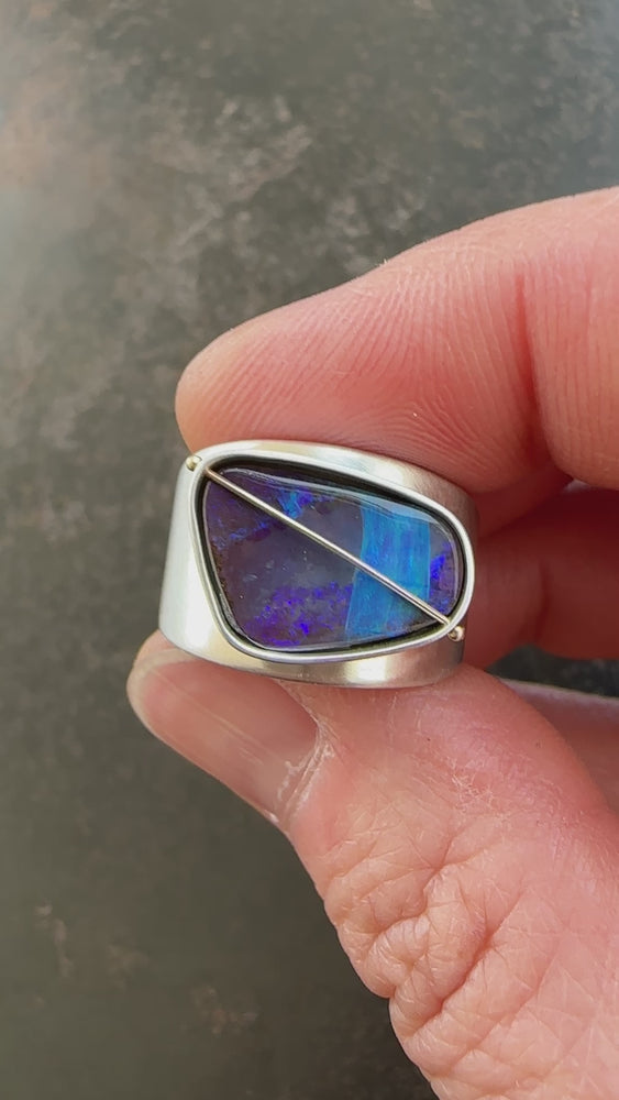 
                
                    Load and play video in Gallery viewer, blue boulder opal ring, sterling silver, one of a kind, hilary finck jewelry, statement ring
                
            