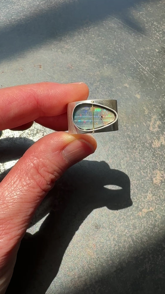 
                
                    Load and play video in Gallery viewer, Captured Lines - Triangle Boulder Opal Ring
                
            