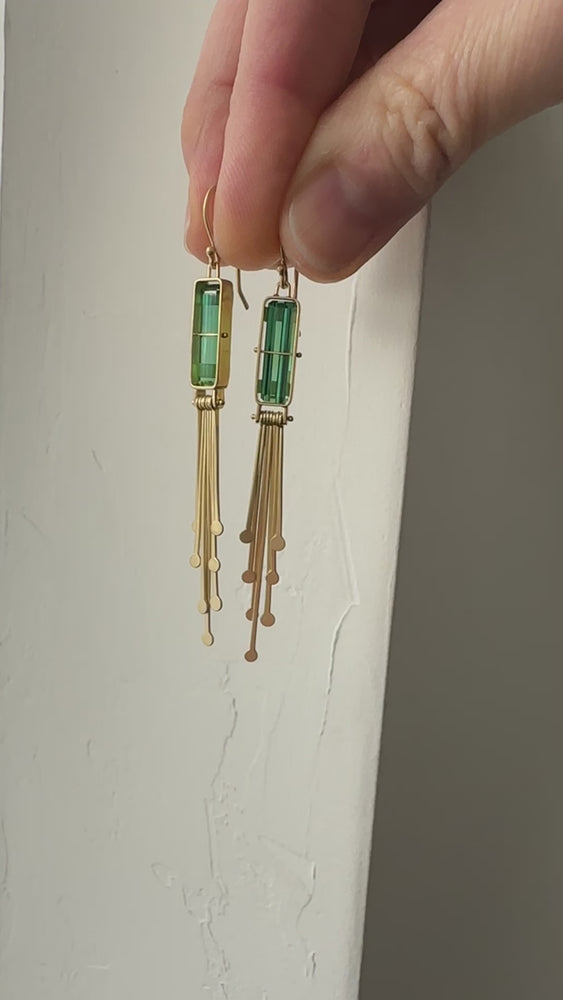 
                
                    Load and play video in Gallery viewer, Captured Green Tourmaline and Fringe Deco Earrings
                
            