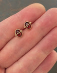 garnet stud earrings, 14k gold stud earrings, hilary finck jewelry, fine jewelry, handmade jewelry, captured collection, gold jewelry.
