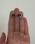 silver lapis lazuli earrings with silver chains dangling