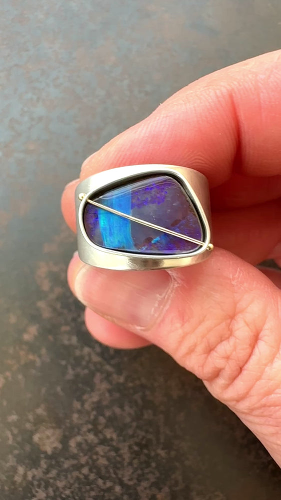 
                
                    Load and play video in Gallery viewer, blue boulder opal ring, sterling silver, one of a kind, hilary finck jewelry, statement ring
                
            