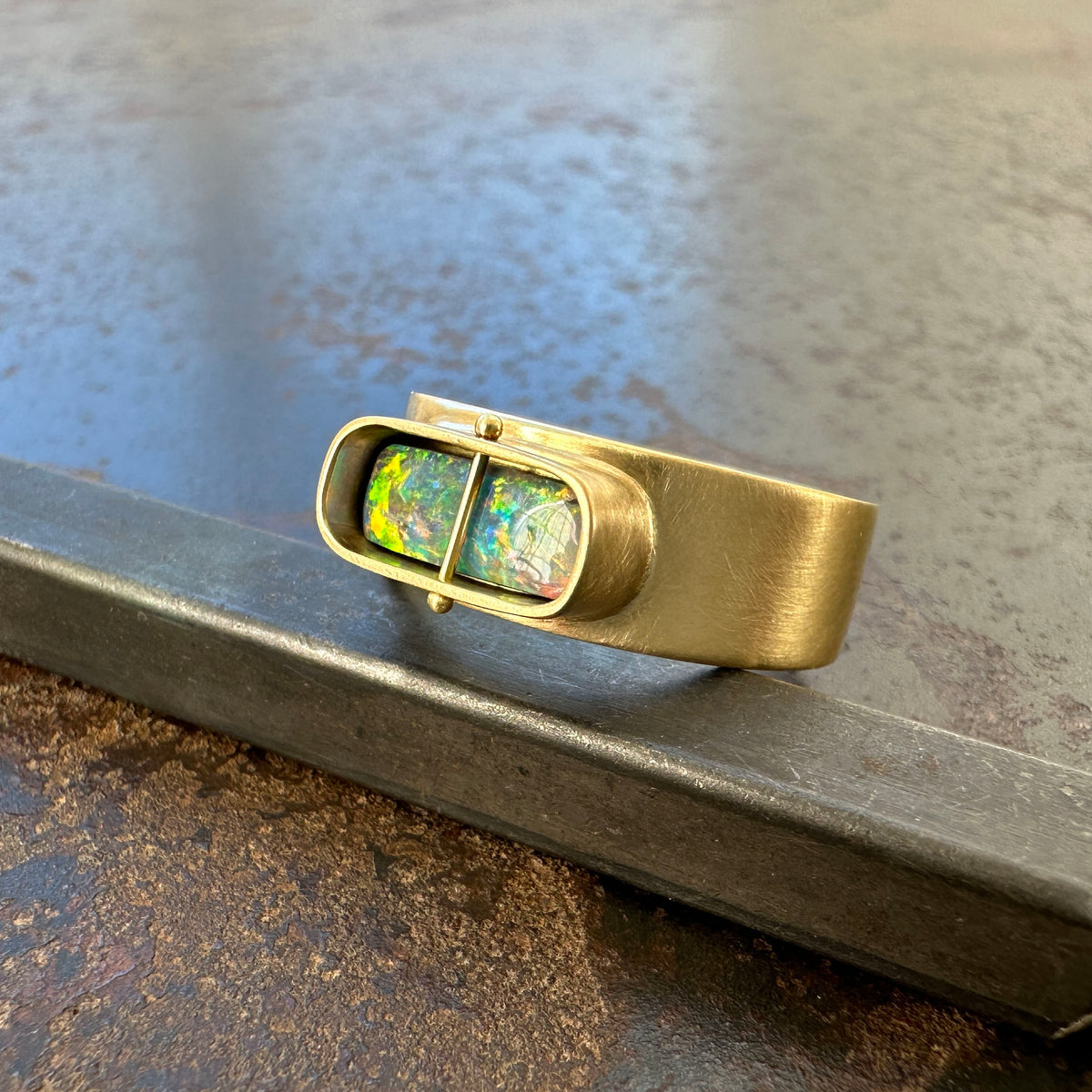boulder opal ring, 18k gold ring, one of a kind ring, hilary finck jewelry, fine jewelry, handmade jewelry, captured collection, unique jewelry.