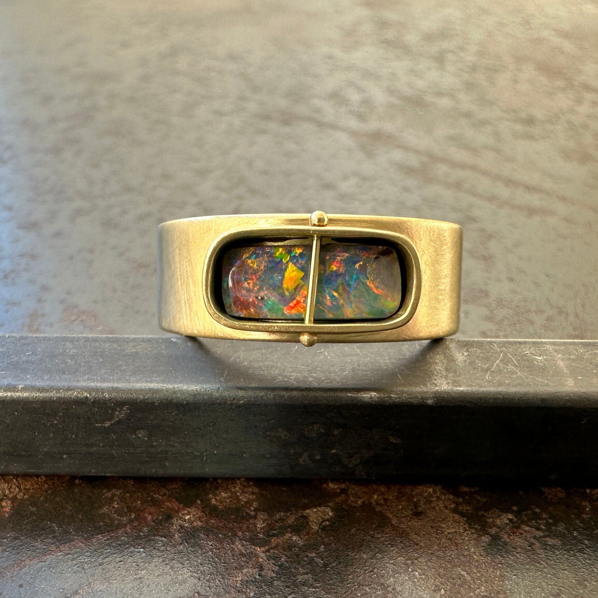 boulder opal ring, 18k gold ring, one of a kind ring, hilary finck jewelry, fine jewelry, handmade jewelry, captured collection, unique jewelry.