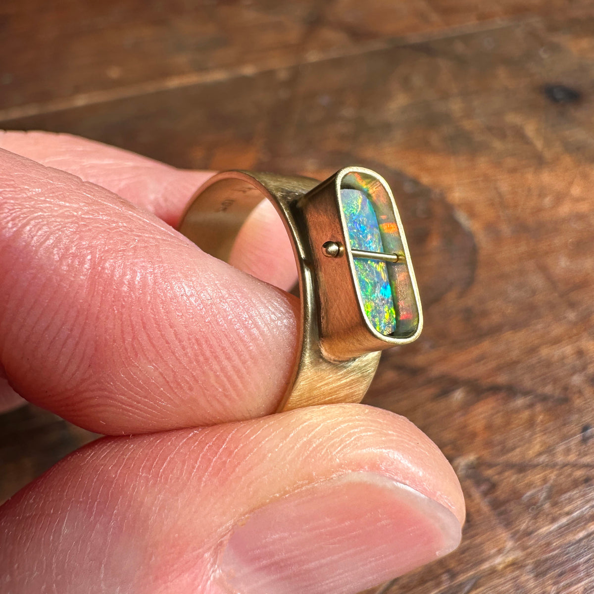 boulder opal ring, 18k gold ring, one of a kind ring, hilary finck jewelry, fine jewelry, handmade jewelry, captured collection, unique jewelry.