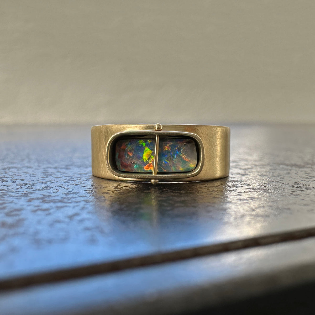 boulder opal ring, 18k gold ring, one of a kind ring, hilary finck jewelry, fine jewelry, handmade jewelry, captured collection, unique jewelry.