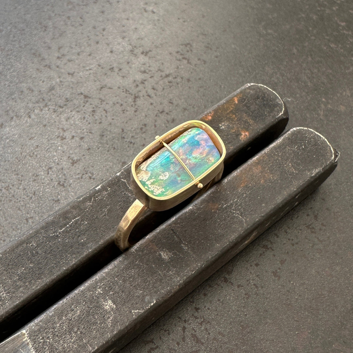 Captured Lightning Ridge Opal Ring