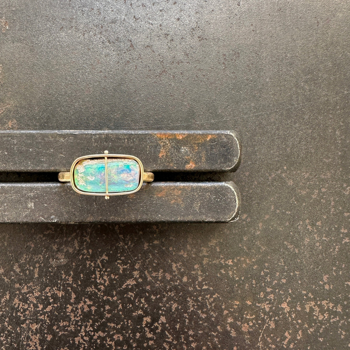 Captured Lightning Ridge Opal Ring