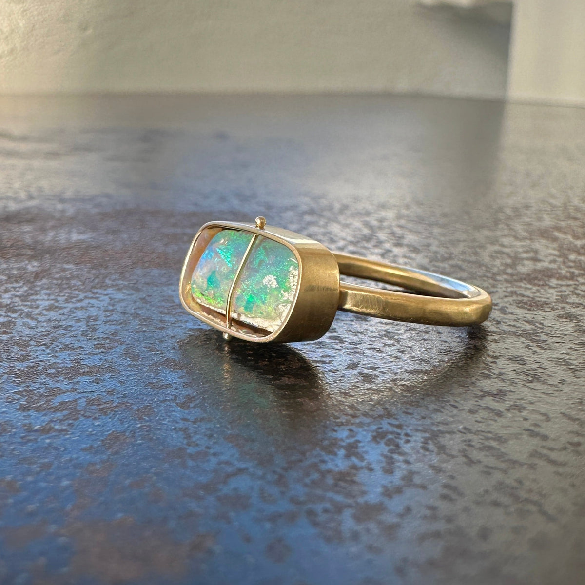 Captured Lightning Ridge Opal Ring