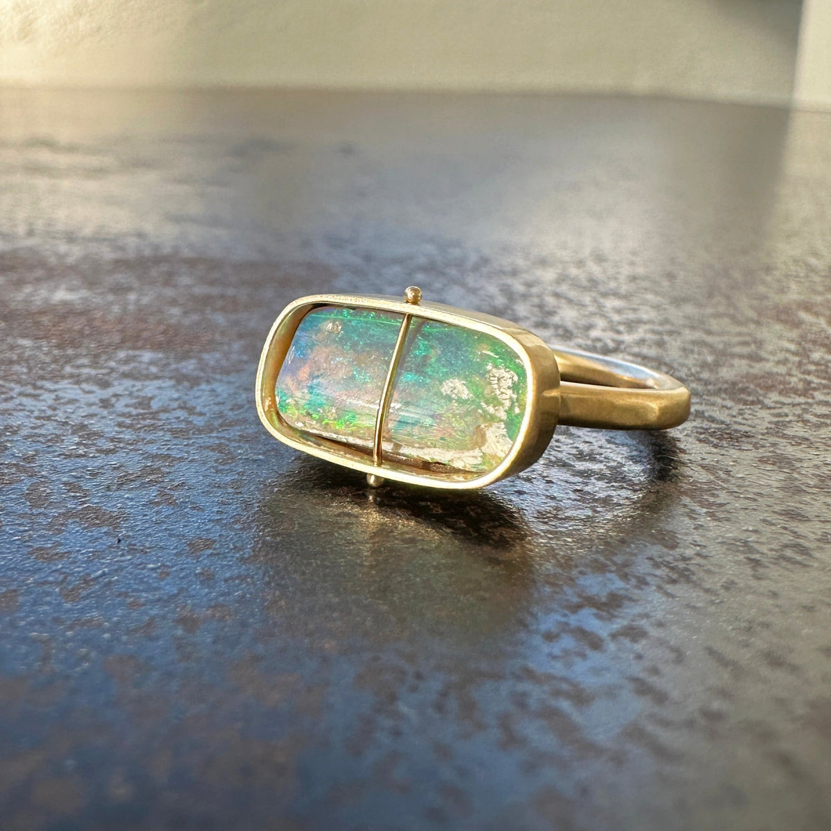 Captured Lightning Ridge Opal Ring