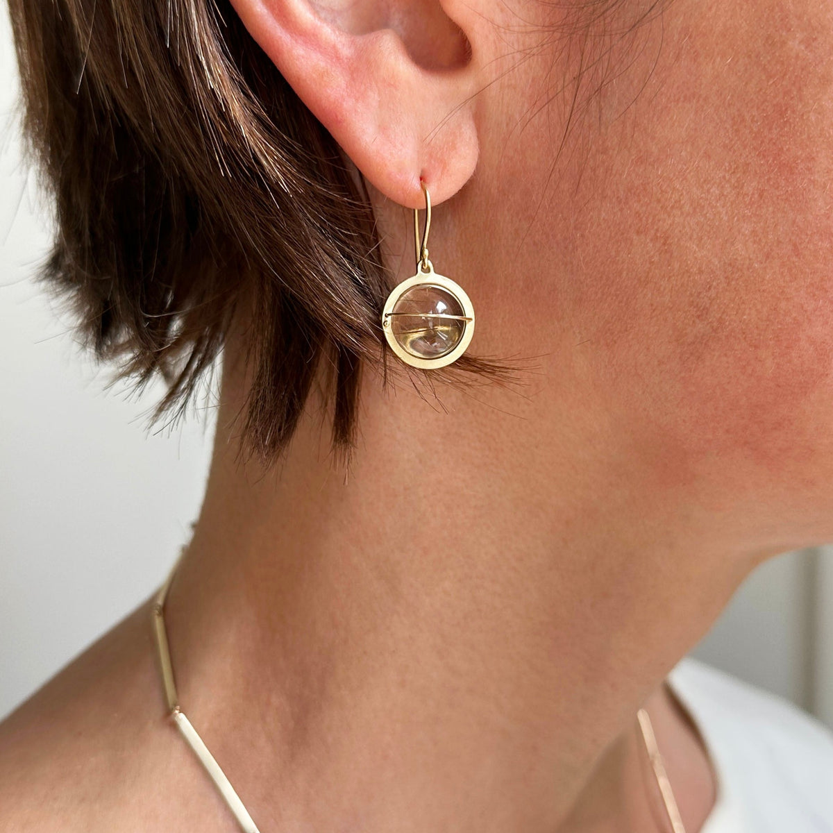 Captured Rutilated Quartz Orb Drop Earrings