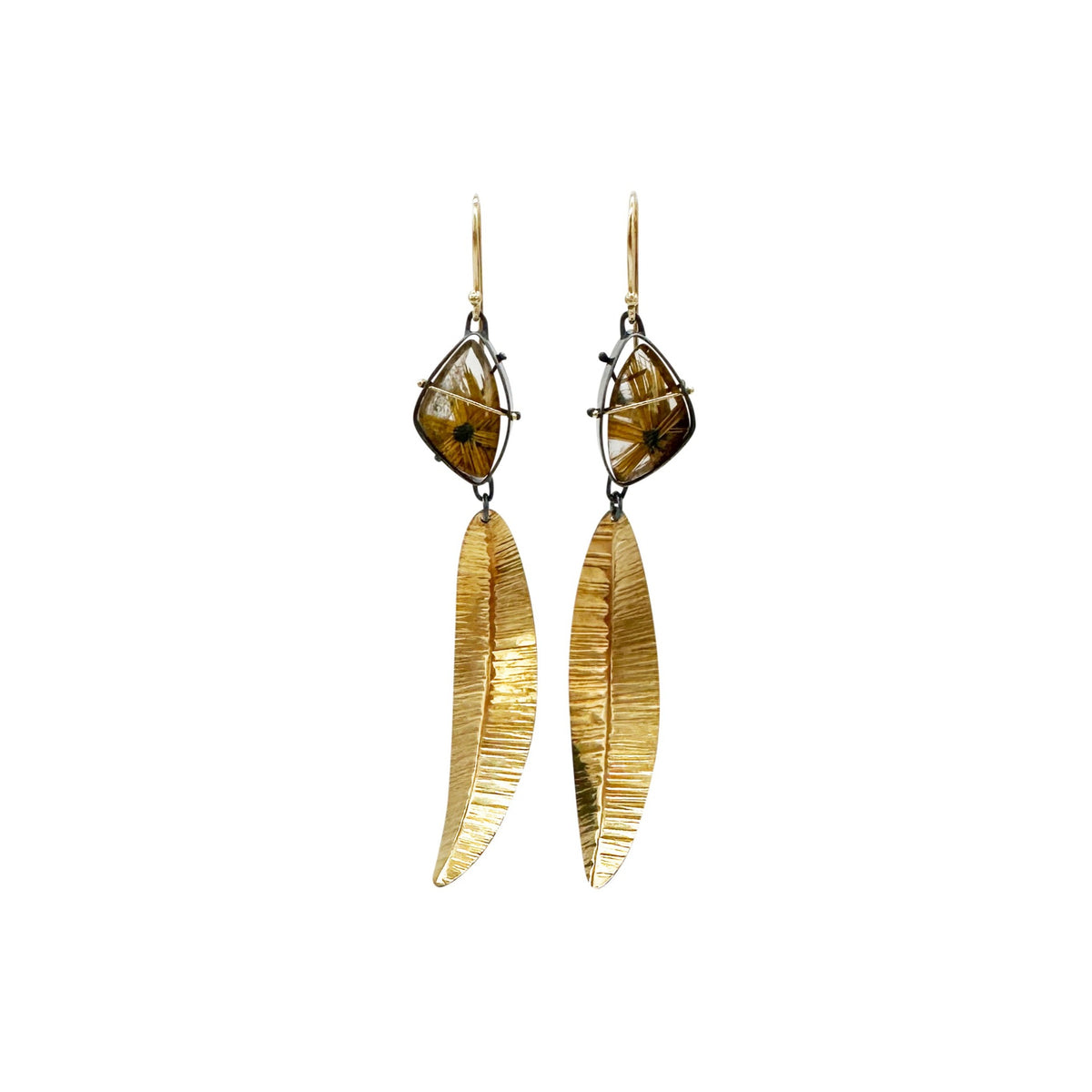 Captured Star Rutile Quartz Leaf Earrings