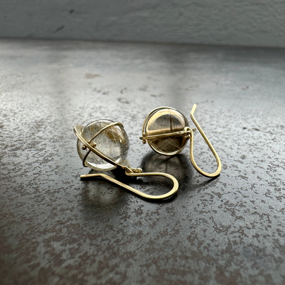 Captured Rutilated Quartz Orb Drop Earrings