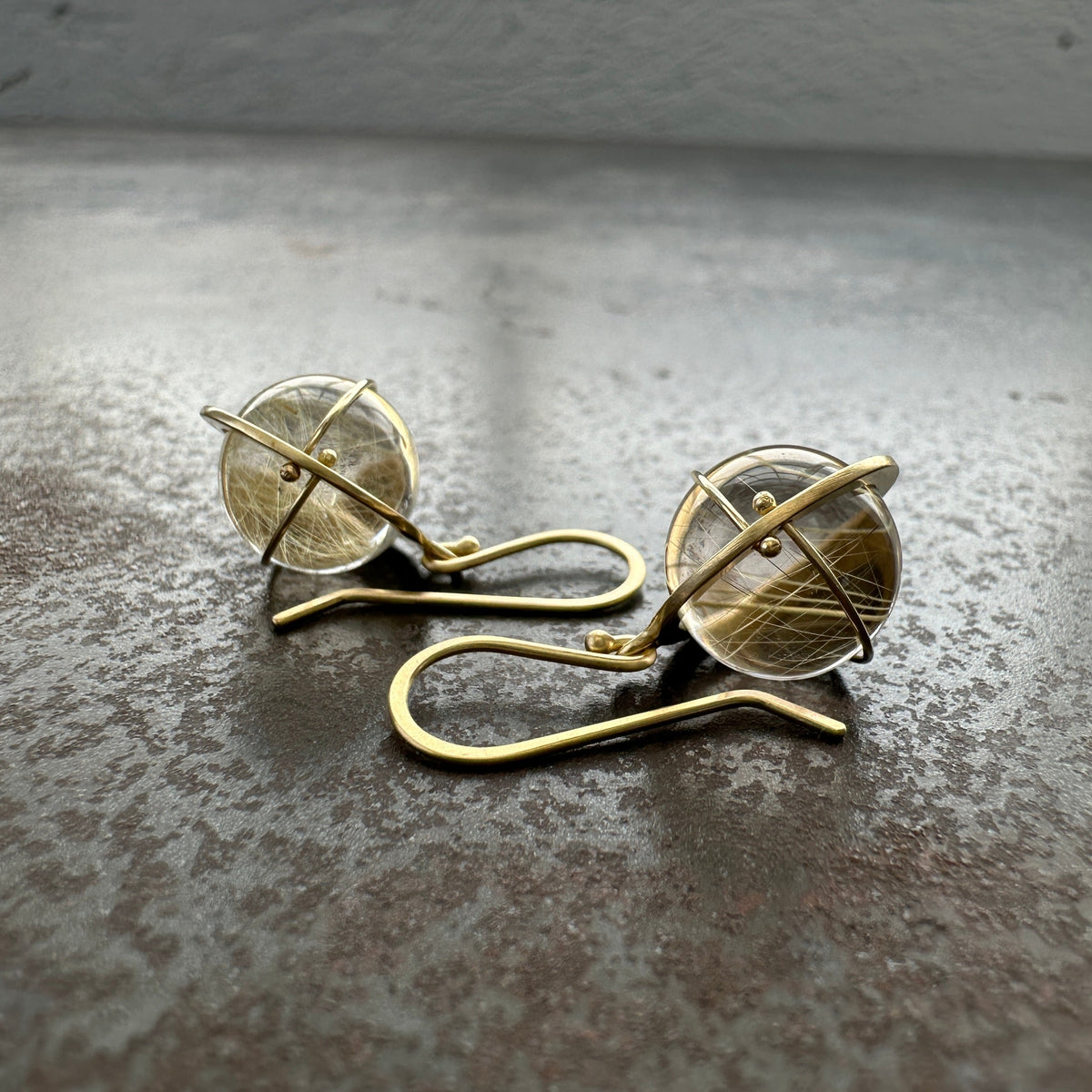 Captured Rutilated Quartz Orb Drop Earrings