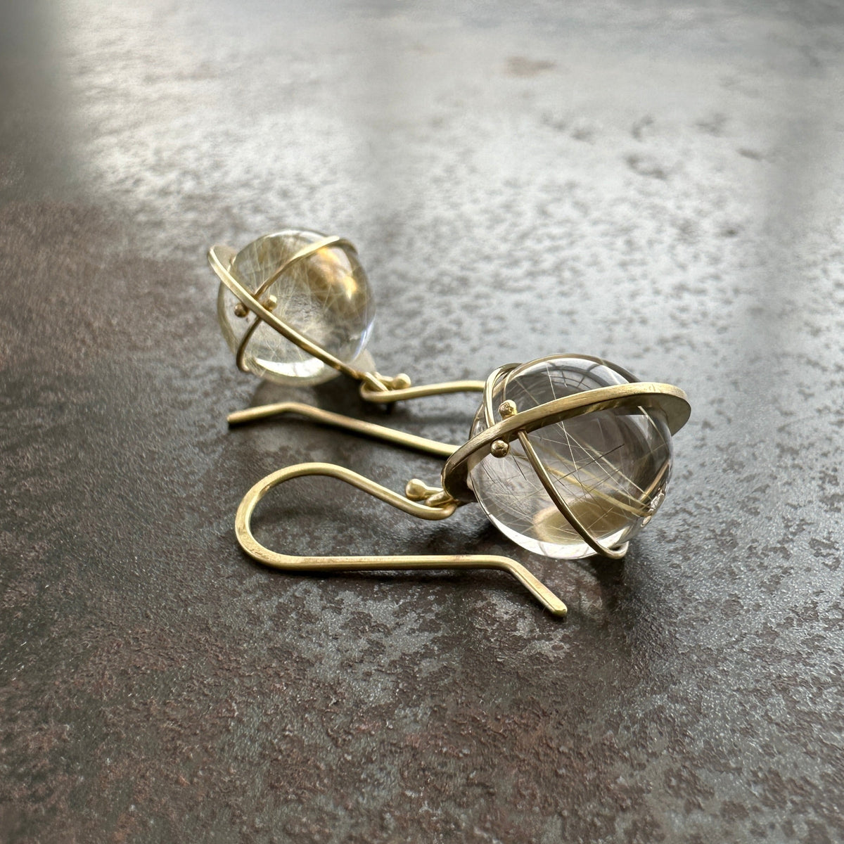 Captured Rutilated Quartz Orb Drop Earrings